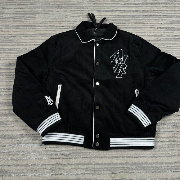 Amiri Stacked Letterbox Logo Varsity Jacket Black Mens Size Large